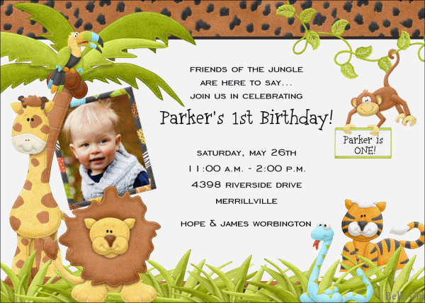 jungle first birthday invitations