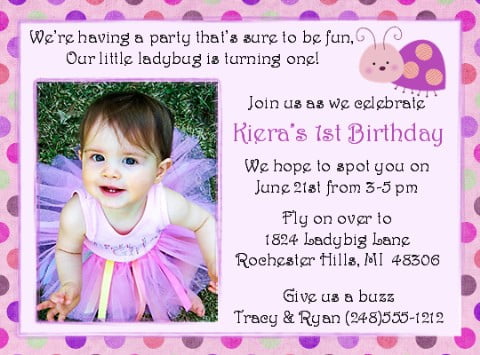 ladybug pink dot 1st birthday invitations
