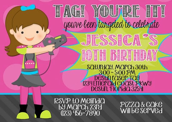 laser tag 10th birthday party invitations