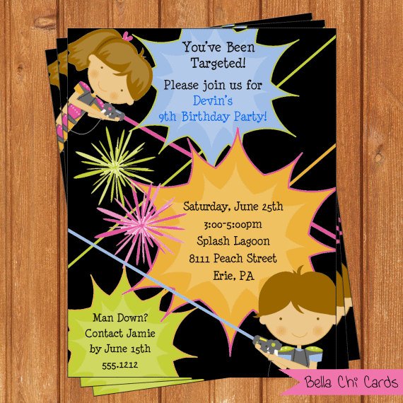 laser tag kids birthday invitations