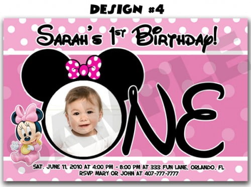 minnie mouse first birthday party invitations