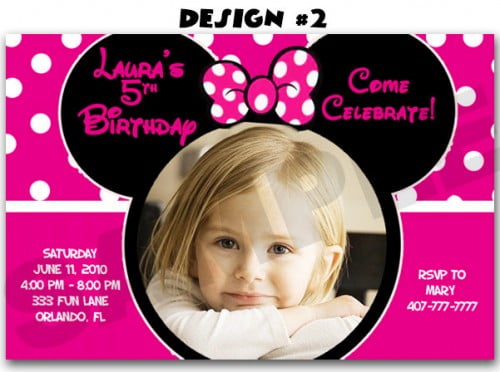 minnie mouse photo 5th birthday party invitations