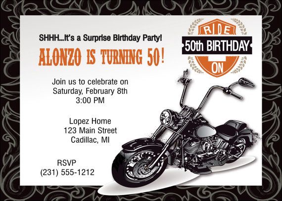 motorcycle 50th birthday invitations