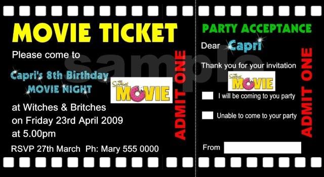 movie ticket birthday invitations for kids