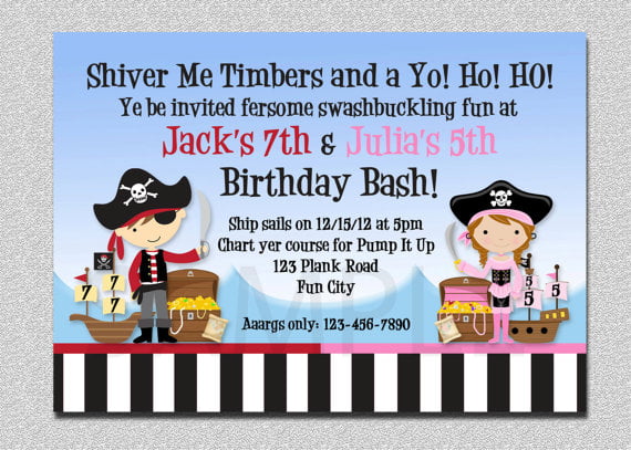 pirate birthday party invitations twin pirate