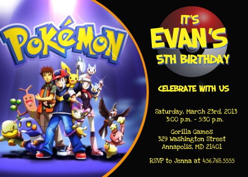 pokemon 5th birthday invitations