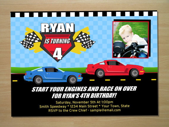 race car 4th birthday invitations