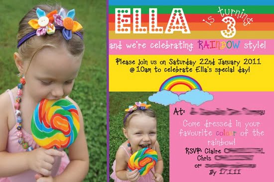 rainbow 3rd birthday party invitations