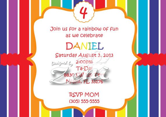 rainbow birthday party invitations boys