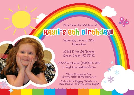 rainbow birthday party invitation wording