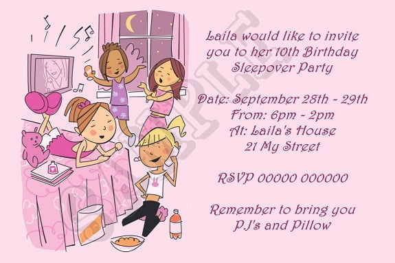 sleepover birthday party invitations wording