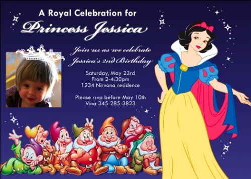 snow white seven dwarf birthday invitations