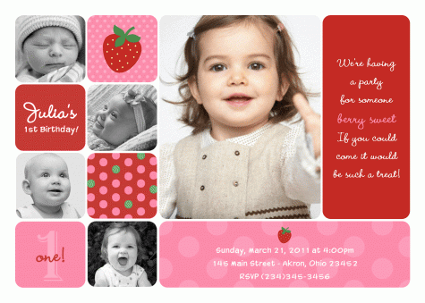 strawberry custom photo birthday invitations