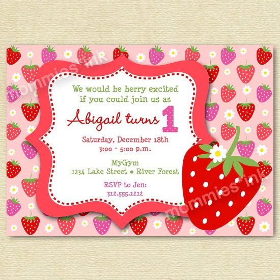 strawberry first birthday invitations