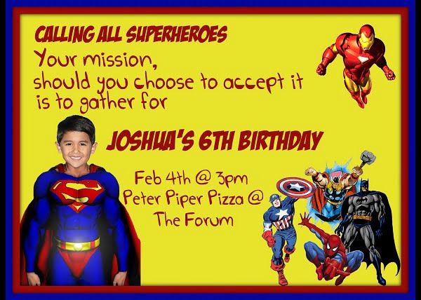 superman sixth  birthday invitations