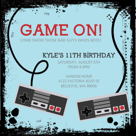video game birthday invitations for kids
