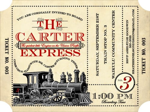 vintage train digital birthday invitations