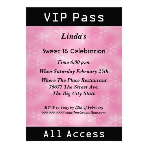 vip sweet 16th birthday invitations