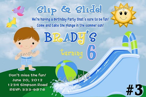 water slide birthday invitations boys