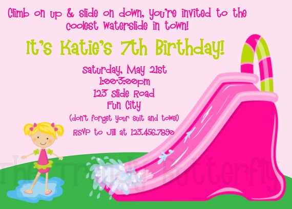 water slide birthday invitations girls