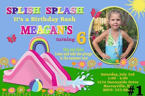 water slide sixth birthday invitations