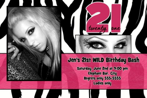 zebra and pink 21th birthday invitations ideas
