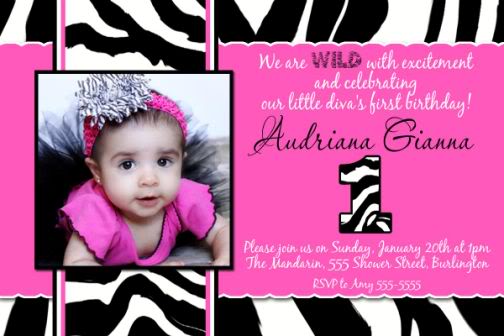 zebra and pink first birthday invitations ideas