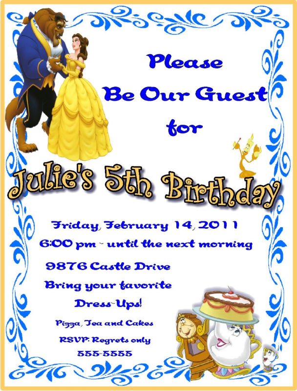 Beauty and the Beast 5th Birthday Party Invitation Ideas