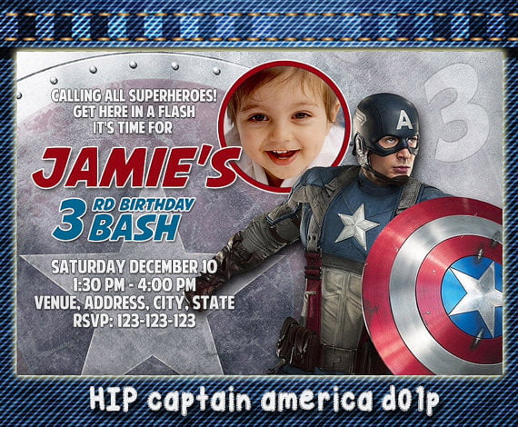 Captain America 3rd Birthday Party Invitation Ideas