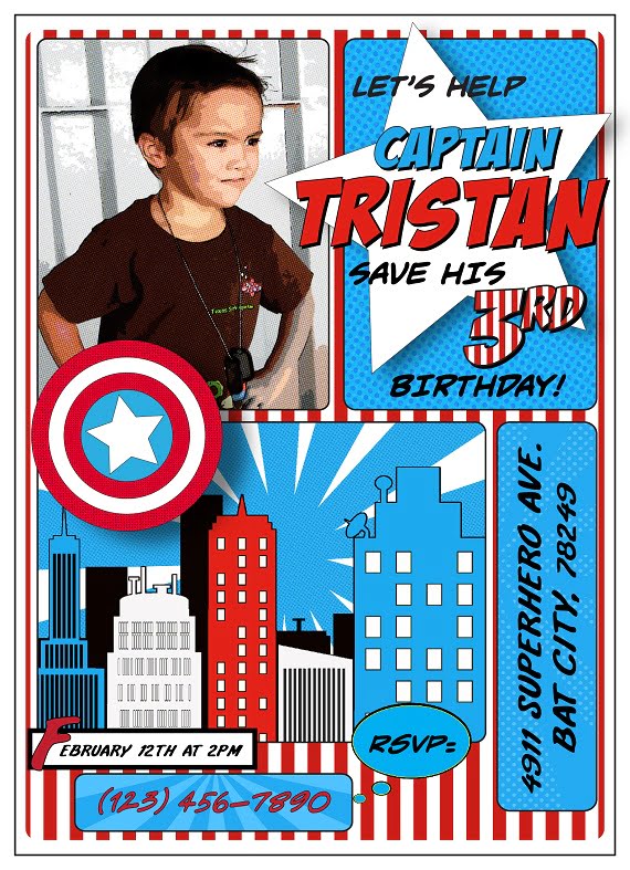 Captain America inspired Birthday Party Invitation Ideas