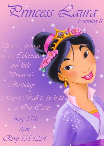 Disney Princess Mulan Birthday Party Invitation Ideas