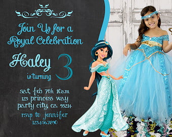 Princess Jasmine 3rd Birthday Party Invitation Ideas