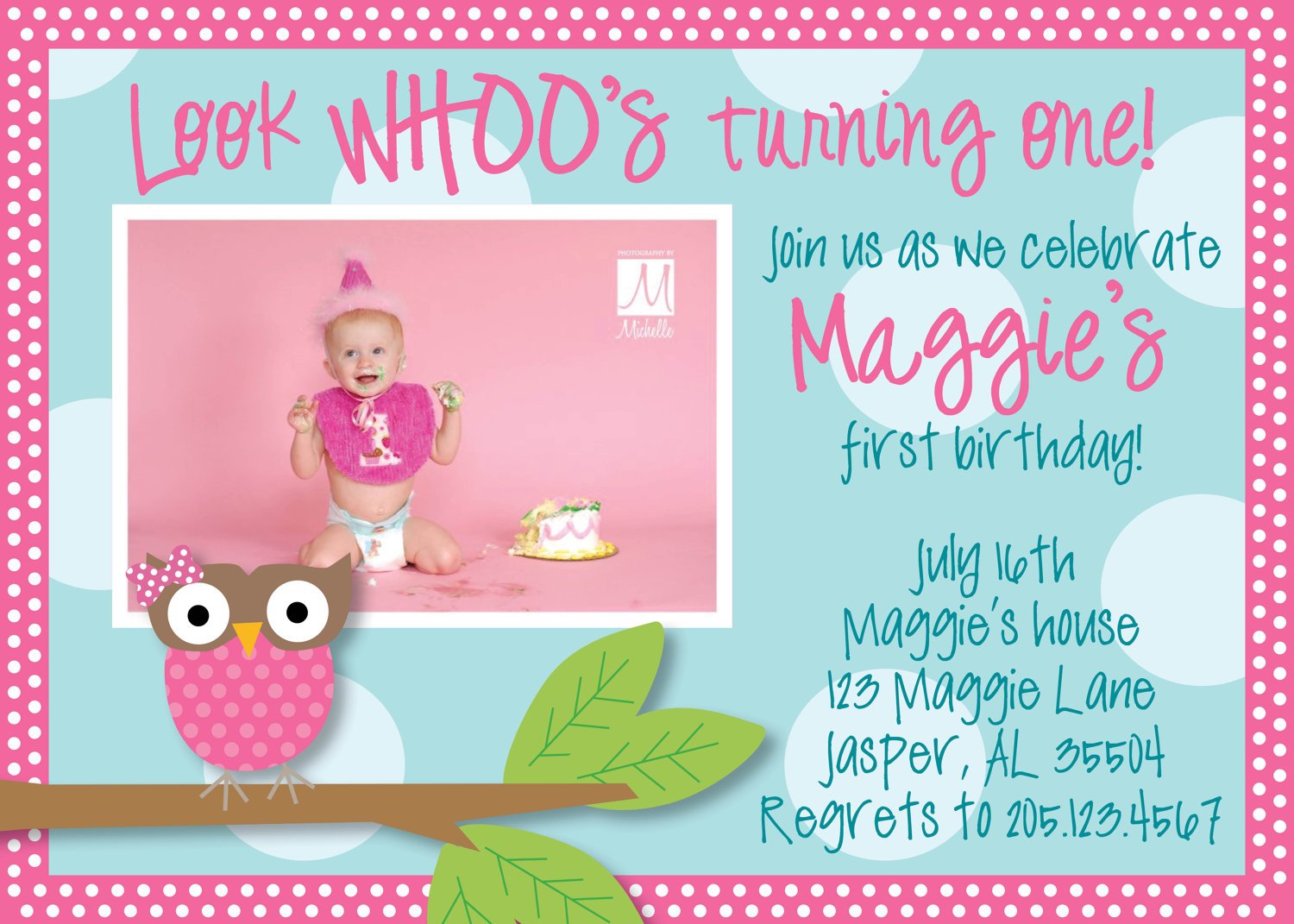 Blue Owl 1st Birthday Invitations