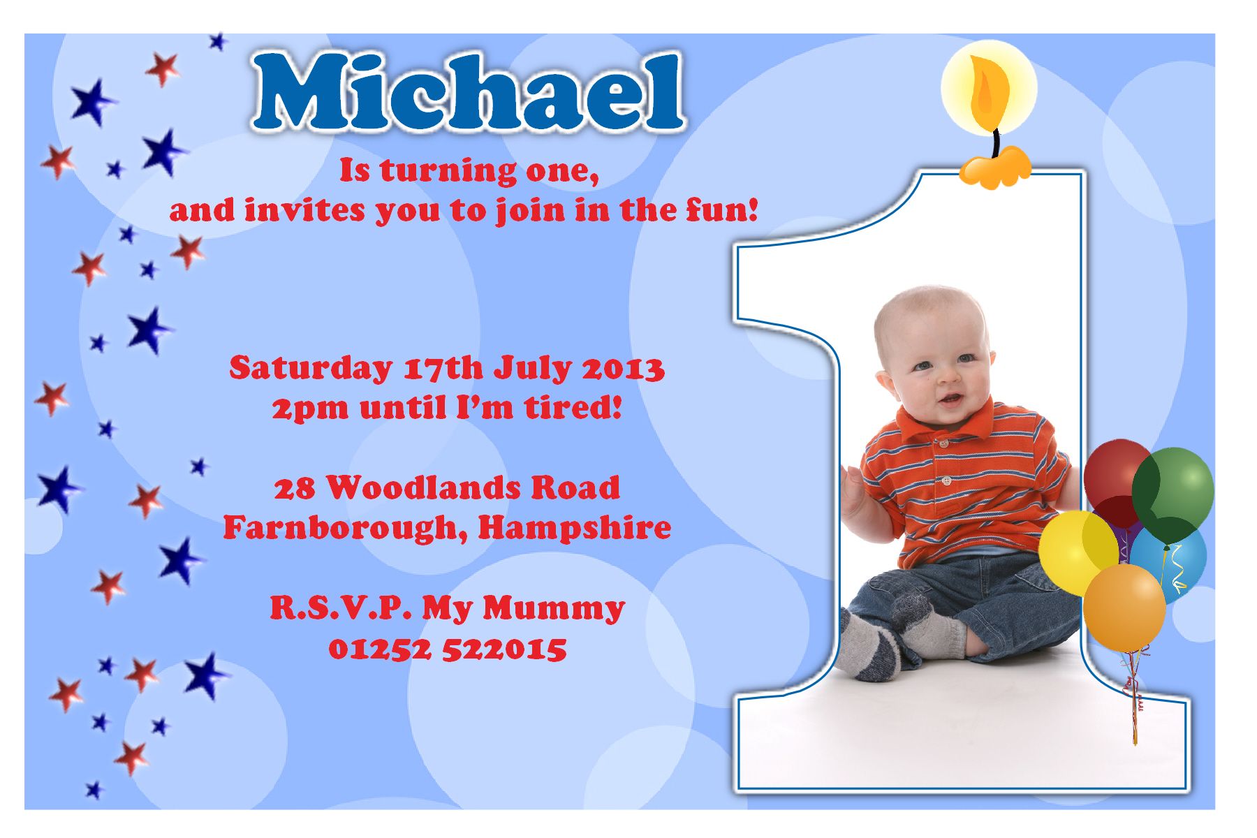 Candle First Birthday Party Invitation
