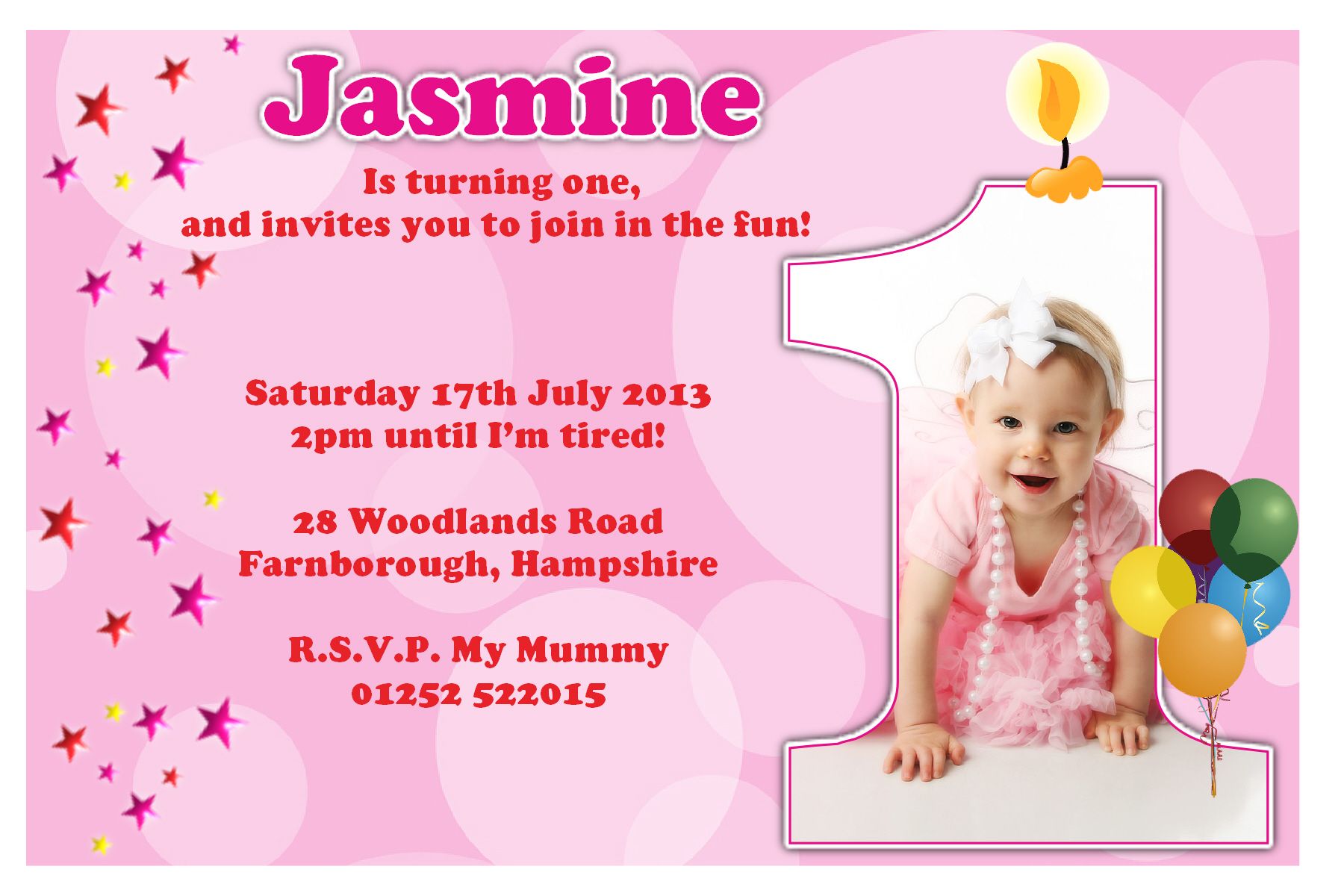 Pink First Birthday Party Invitation
