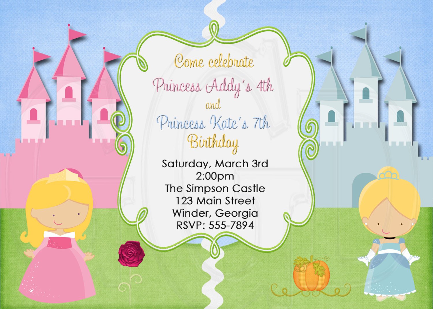 Princesses Joint Birthday Party Invitations