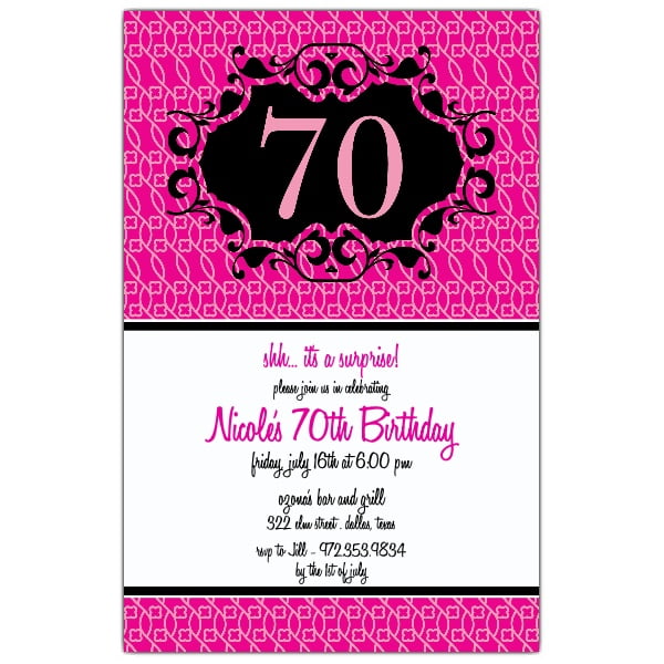 Classical Pink 70 Birthday Invitations