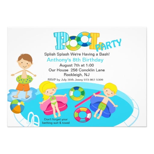 All Kids Birthday Pool Party Invitation
