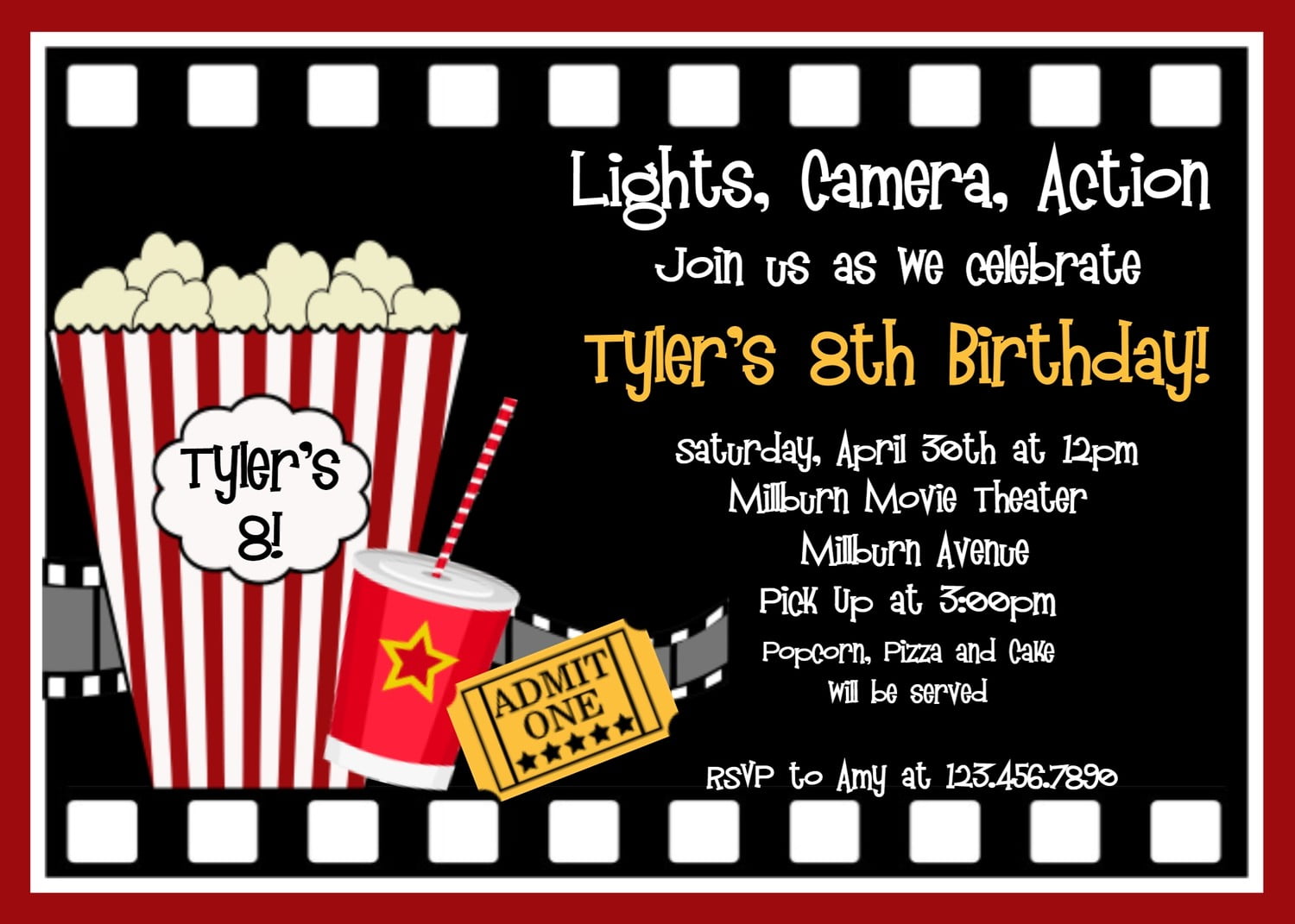 Printable Movie Birthday Party Invitations