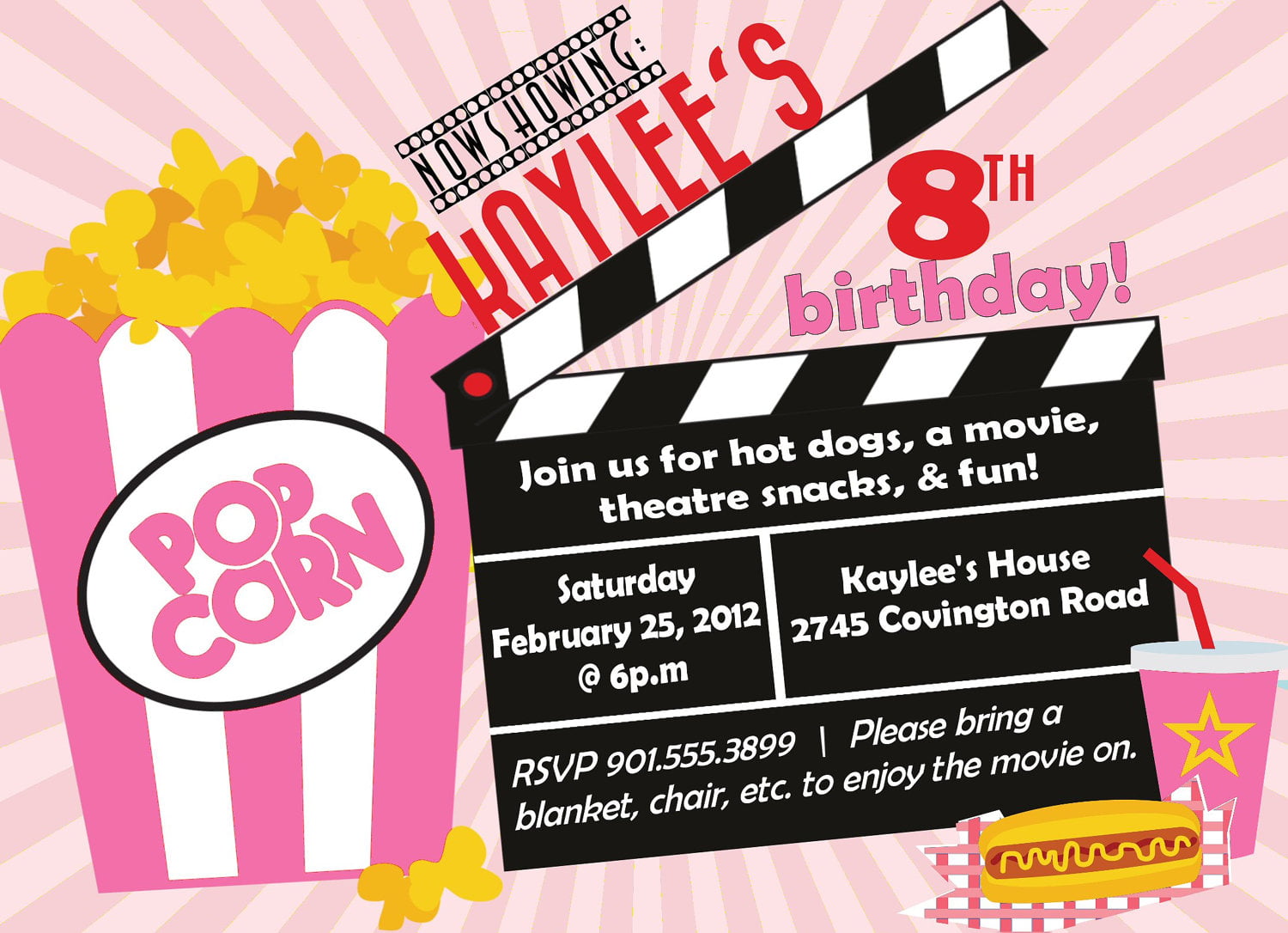 Colorful Movie Birthday Party Invitations
