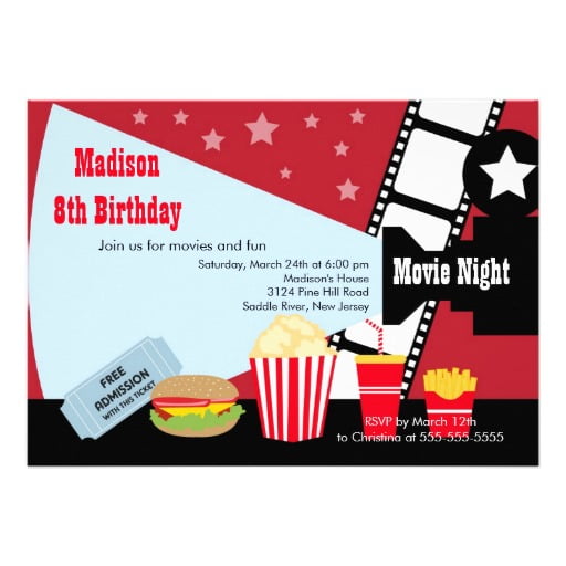 Simple Movie Birthday Party Invitations