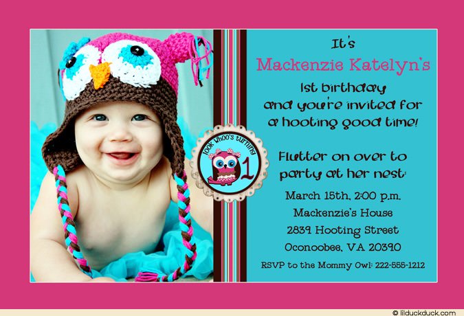 Owl Birthday Party Invitations with Photo