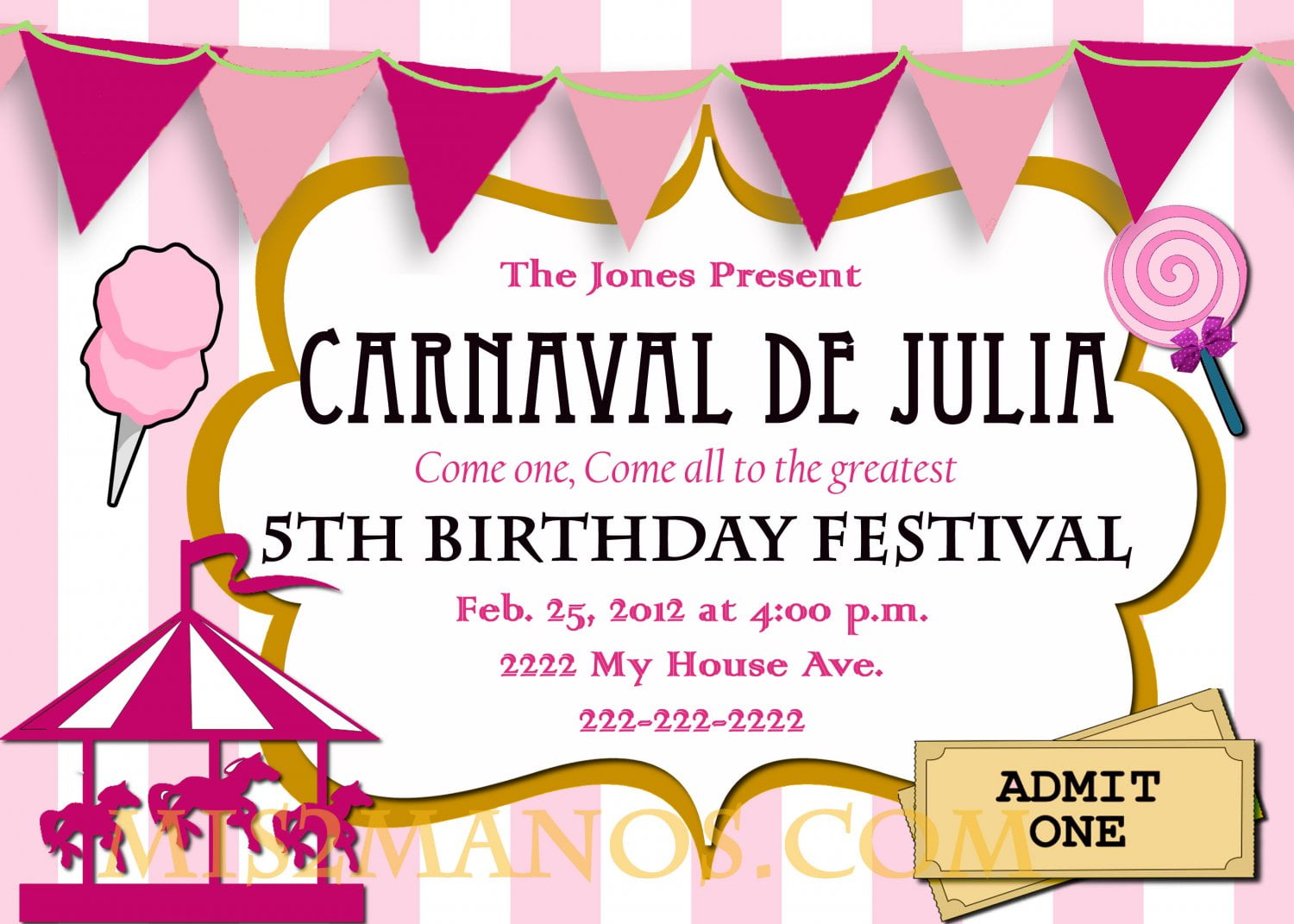 Cool Pink Carousel Birthday Invitations