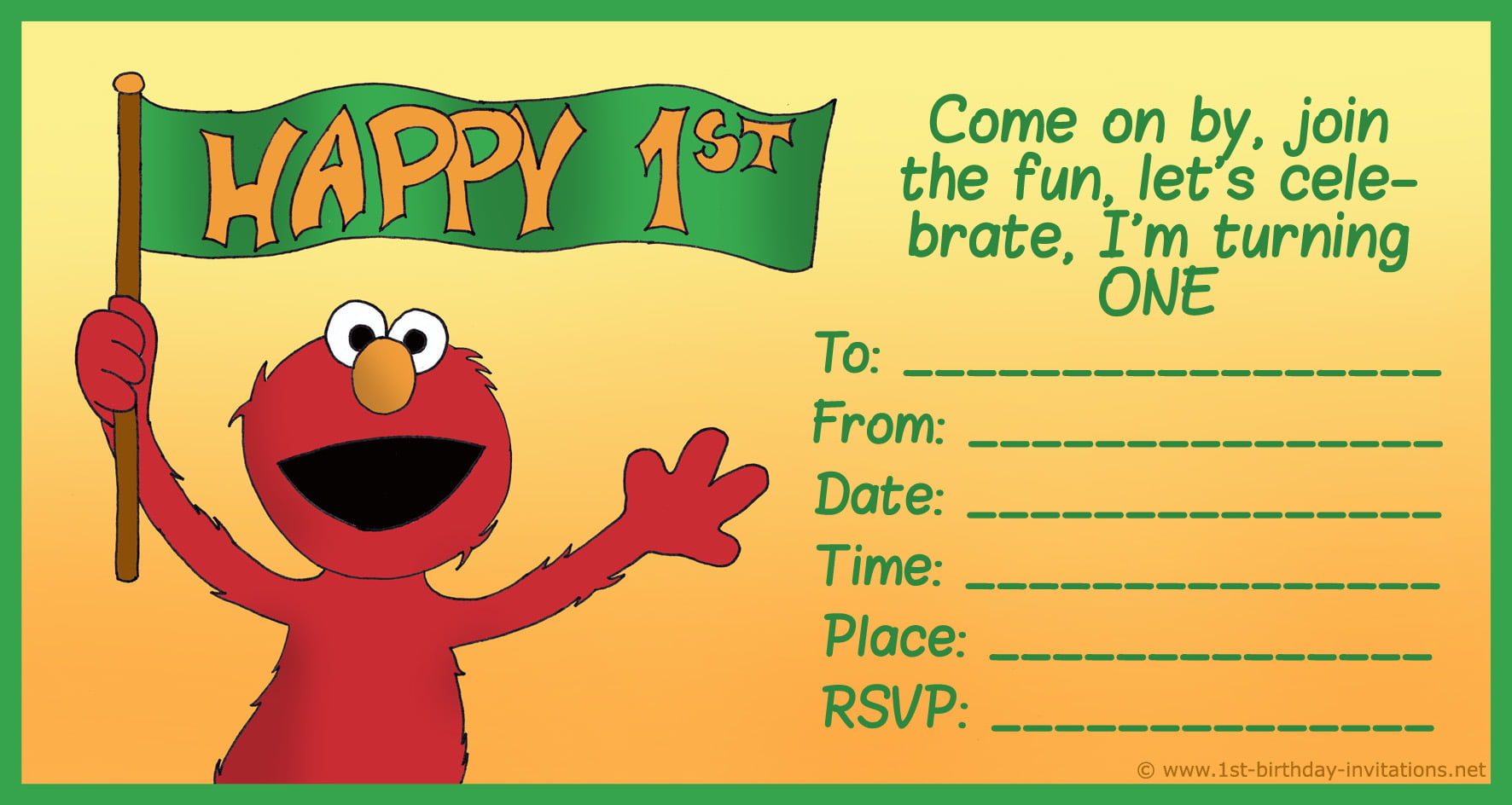 FREE Printable sesame street 20st birthday invitations Templates With Regard To Elmo Birthday Card Template