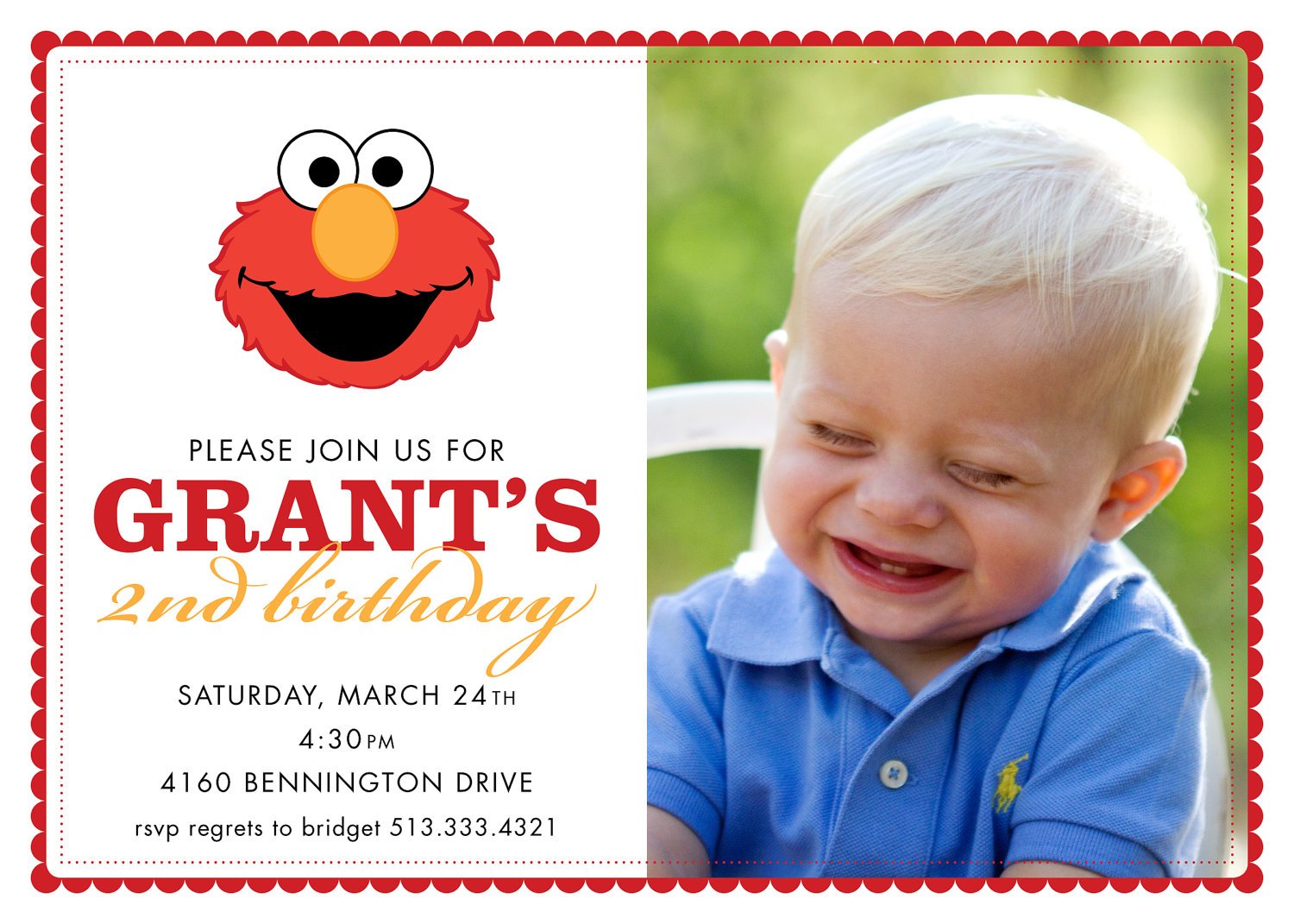 Elmo 1st birthday invitations with Photo