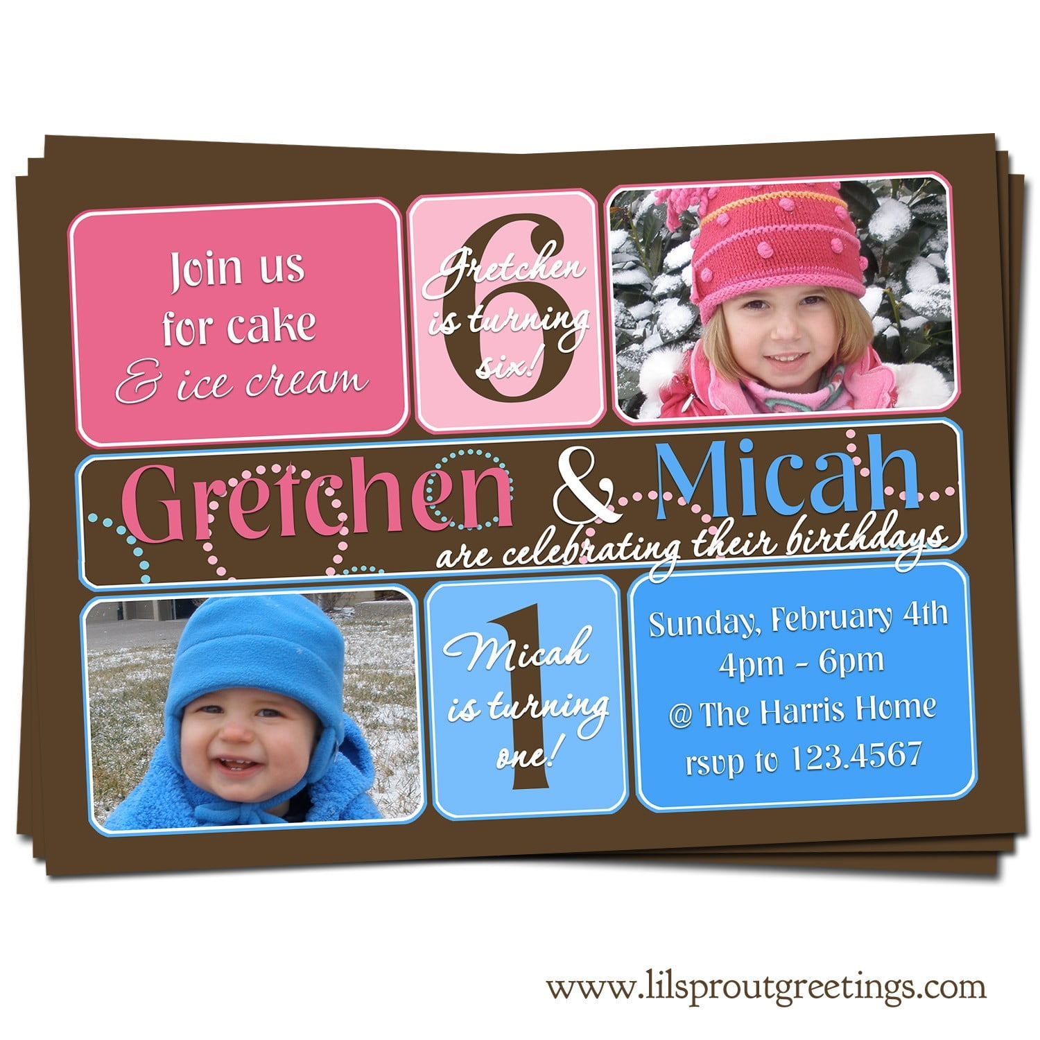 Double Kids Birthday Party Invitations Greetings