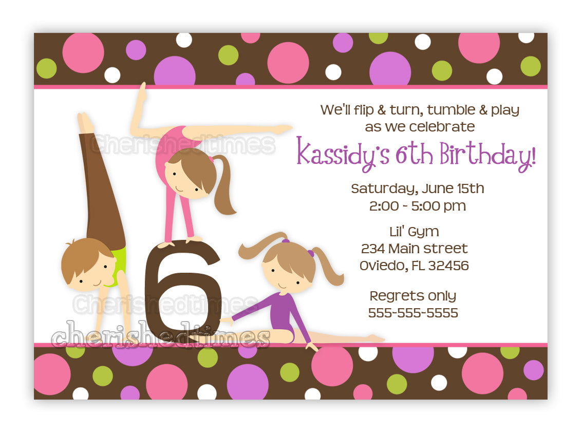 Gymnastics Girl Birthday Party Invitation With by CherishedTimes