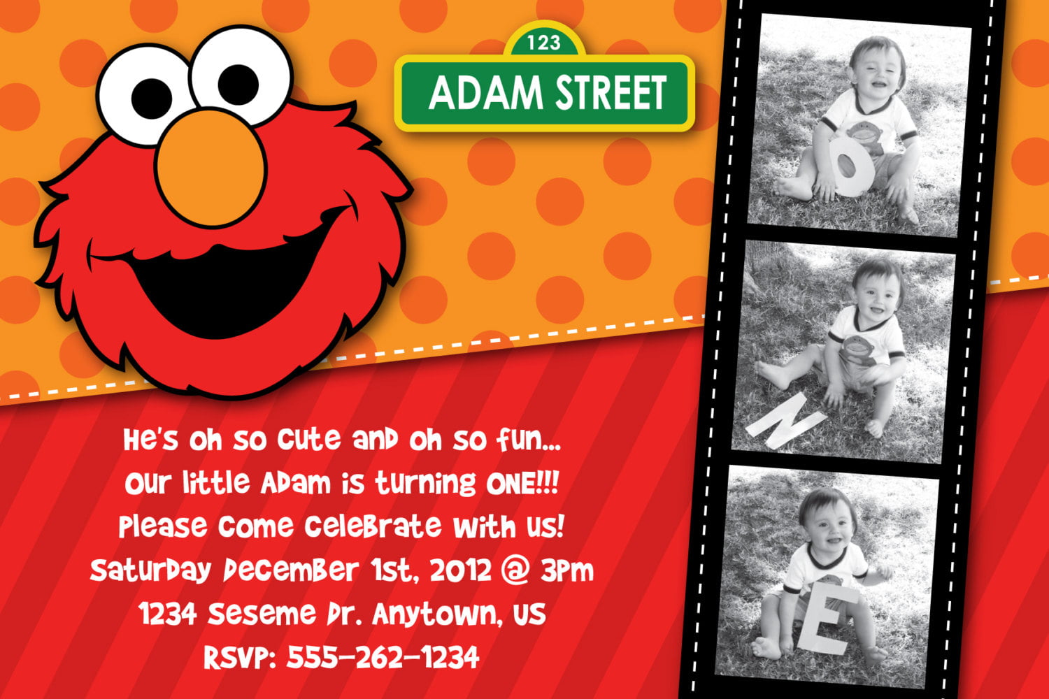 Movie Strip Elmo 1st birthday invitations