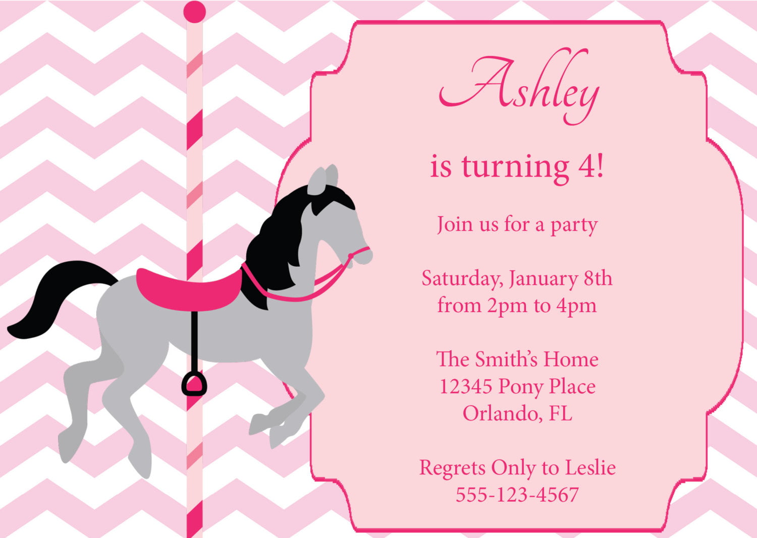 Horse Carousel Birthday Invitations