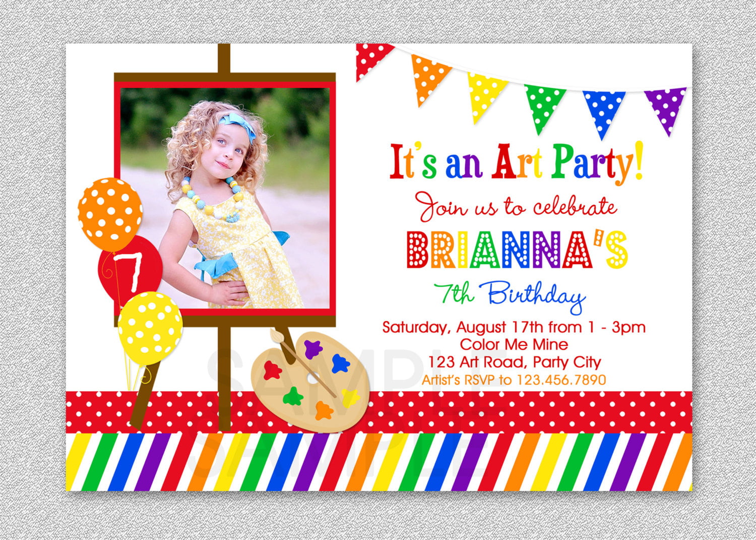Art Birthday Party Invitation Rainbow Art